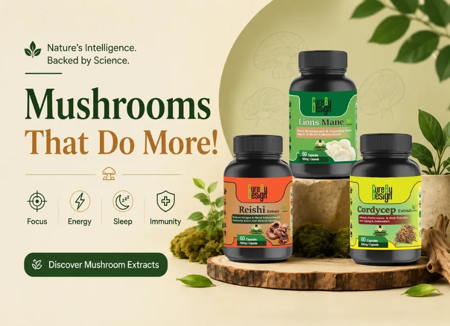 mushroom extract focus energy immunity cure by design 1