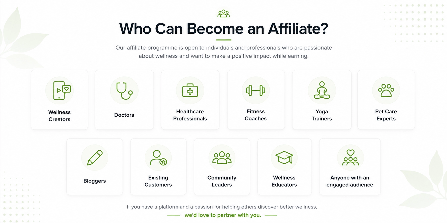 Who can become a Cure By Design affiliate including doctors, wellness creators, fitness coaches, bloggers and healthcare professionals